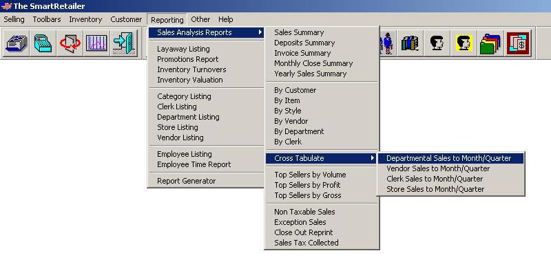 Sales reporting menu